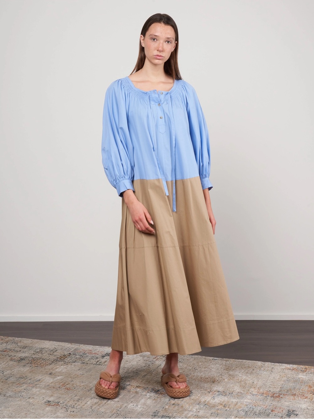 Lee Mathews Blue Frankie Ruched Dress Sz 1 (US4) 100% Italian Cotton